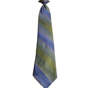 Vintage Men's Clip On Tie Wemlon By Wembley  Blue and Green Striped